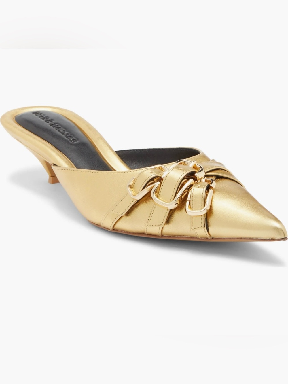 Marc Jacob’s The Emma Kitten Gold Pointed-Toe Heel Mule with Chain Accent Size 8